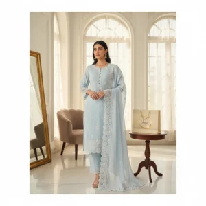 Sky Blue Chikankari Cotton Anarkali Set with Lace Dupatta – Premium Cotton Lined (M–XXL)