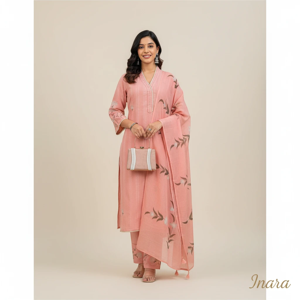 blush-peach-handloom-cotton-kurta-set-with-hand-painted-floral-dupatta-3-piece