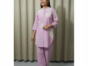 Pink Blush Petal Thread Work Mul Cotton Co-Ord Set for Women | Premium Office Wear Co-Ord