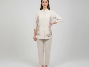 Ivory Bloom Aari Embroidered Co-Ord Set for Women | Premium Office Wear Co-Ord Set